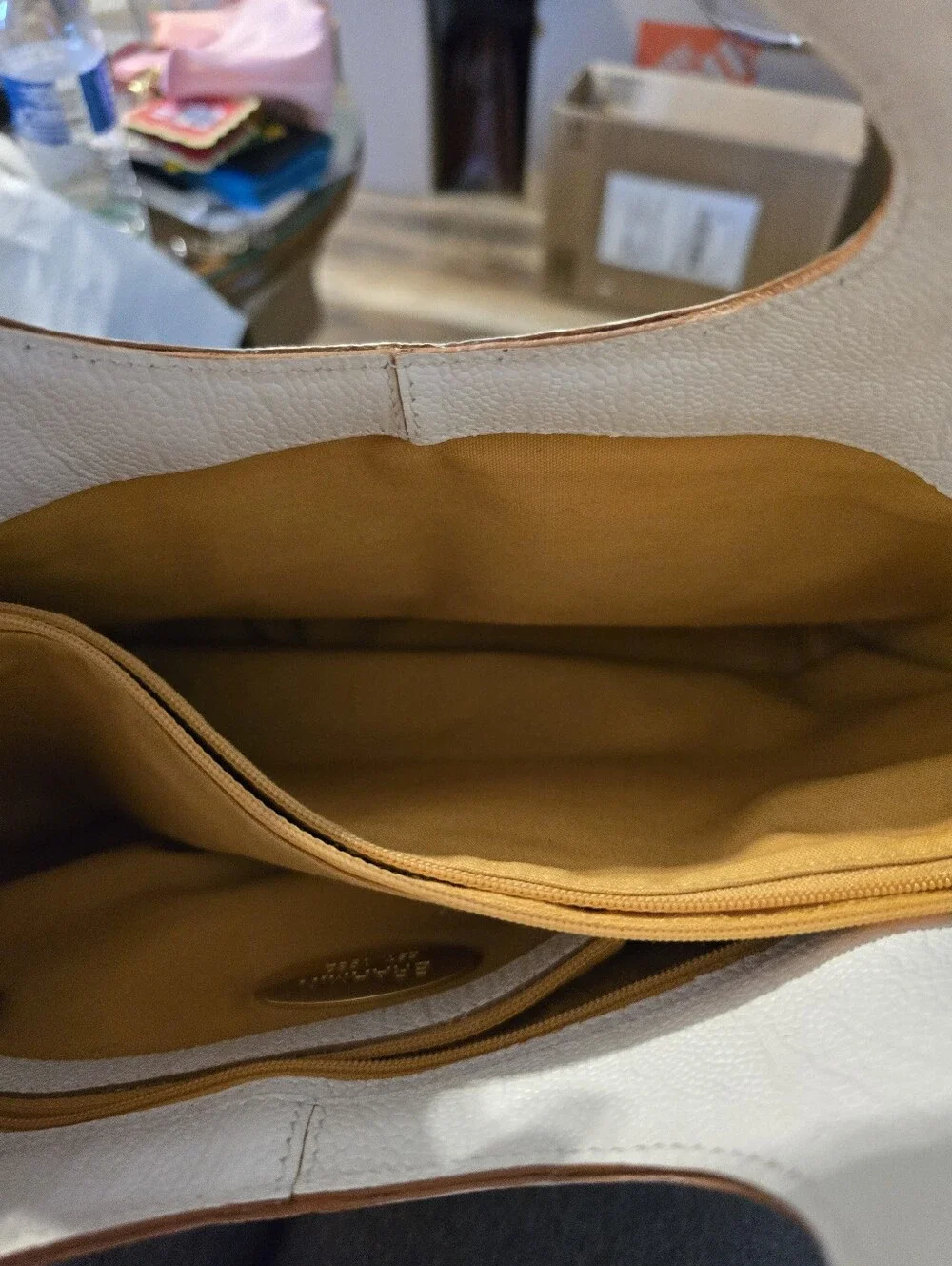 Brahmin White Leather and Natural Woven Tote